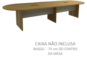 Mesa Reunião Oval Bipartida C/ Rasgos p/ 2 cxs Tomada - Frontal Aço 350 x 120 (ATT)